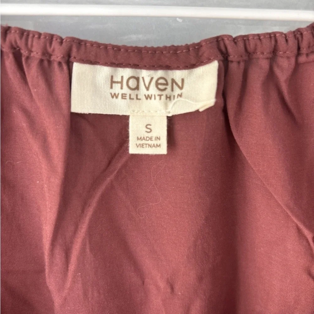 Haven Well Within Cotton Voile Blend Gathered Scoop Neck Top Small Deep Garnet - Picture 3 of 8